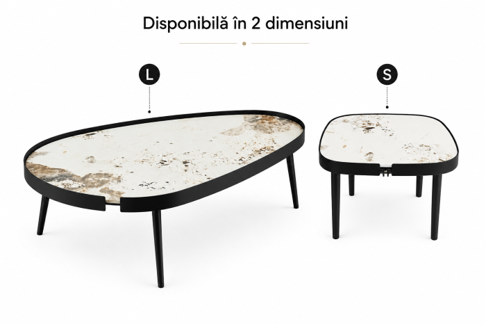 Masuta cafea 853 L BK, blat piatră sinterizată, bază metal negru, formă ovală 110x70 cm [4]