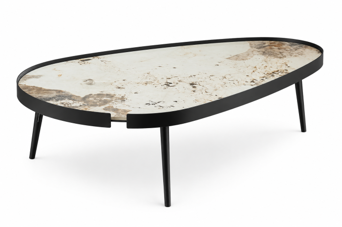 Masuta cafea 853 L BK, blat piatră sinterizată, bază metal negru, formă ovală 110x70 cm [2]