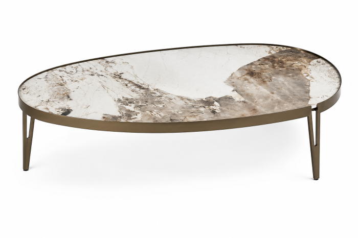 Masuta cafea 853 L GD, blat piatră sinterizată, bază metal auriu, formă ovală 110x70 cm [2]