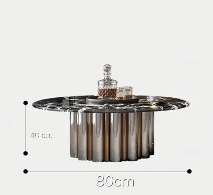 Măsuță cafea A 86 blat marmură neagră compozit, bază cilindri metalici argintiu-bronz, 80 cm [4]