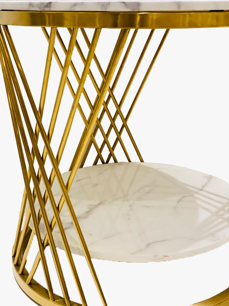 Măsuță cafea MODEL 113 aurie cu blat marmură și design clepsidră [3]