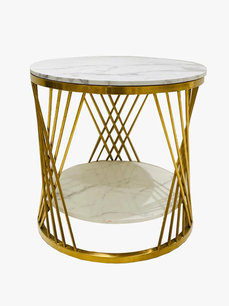Măsuță cafea MODEL 113 aurie cu blat marmură și design clepsidră [2]