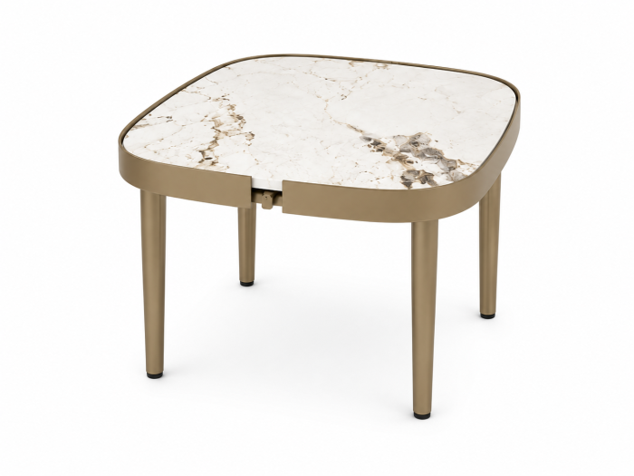 Măsuță de cafea 853 S, blat compozit marmură albă cu striații și picioare metalice aurii, pătrată 55x55 cm [2]