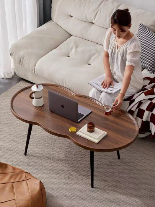 Măsuță de cafea YM086 – design floral oval, lemn maro & cadru metalic negru, 100×60×48 cm [1]