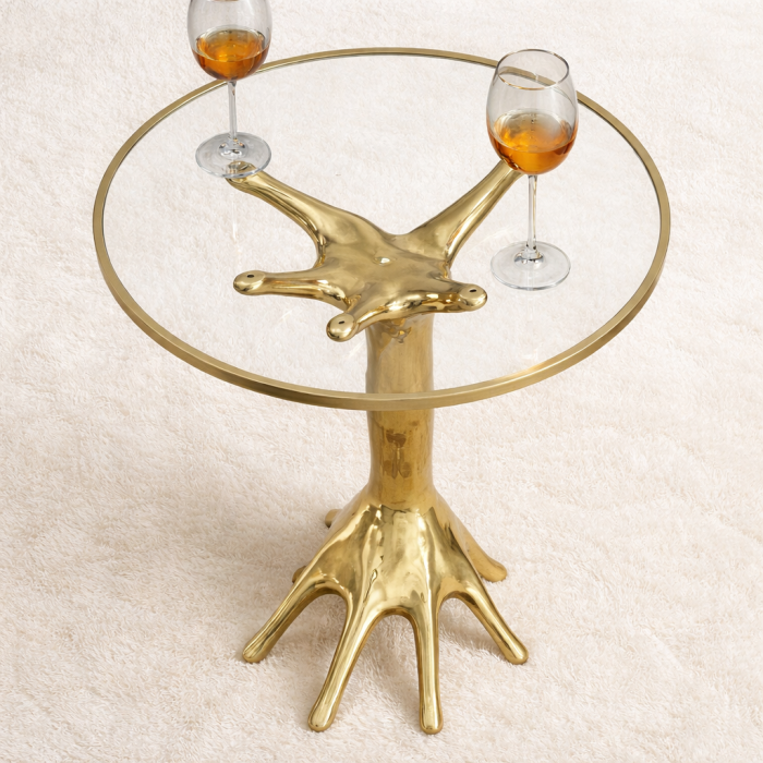 Măsuță Decorativă Mâna Aurie cu Blat Sticlă – 50 cm [3]