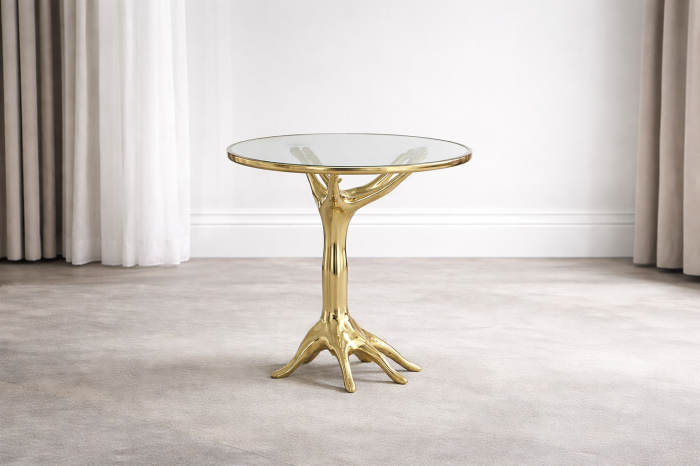 Măsuță Decorativă Mâna Aurie cu Blat Sticlă – 50 cm [2]