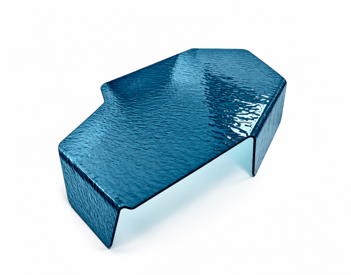 Măsuță din acril albastru 15 mm, 150 x 74 x H28 cm, design sculptural [2]