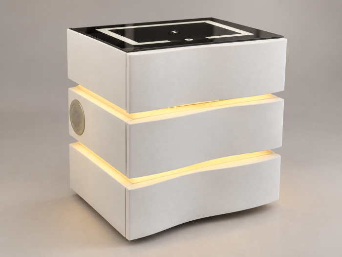 Noptieră inteligentă albă ZN 02 cu LED, blat din sticlă și 3 sertare [2]