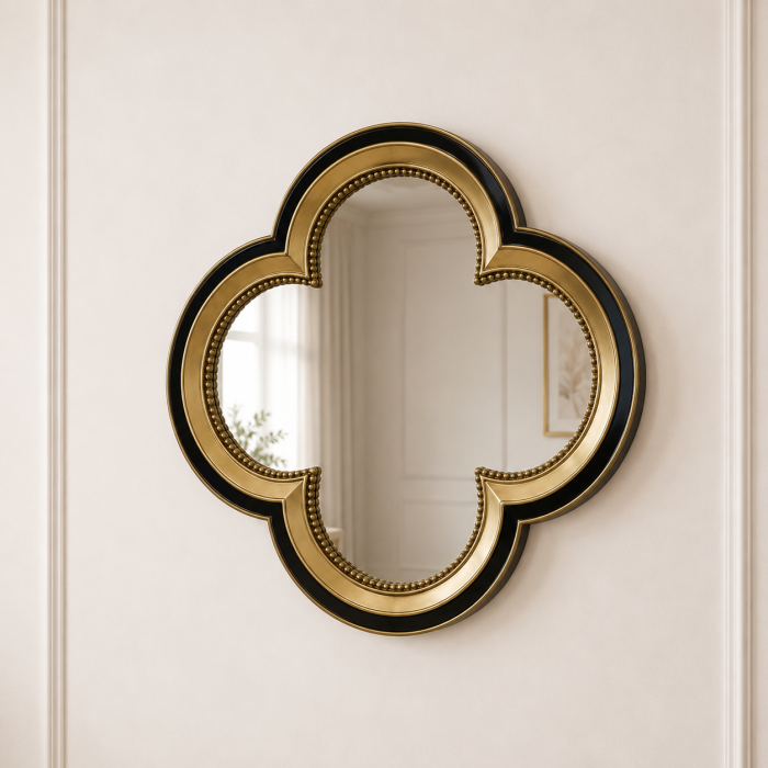 Oglindă 960, design trifoi cu patru foi, rășină negru-auriu, 80x80 cm [2]