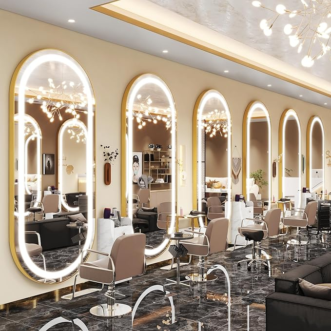 Oglindă de perete 098-2GD ovală aurie aluminiu, touch, 160×50 cm, LED 3 lumini [4]