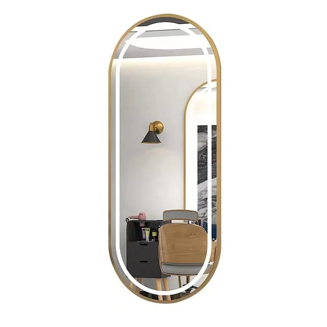 Oglindă de perete 098-2GD ovală aurie aluminiu, touch, 160×50 cm, LED 3 lumini [2]