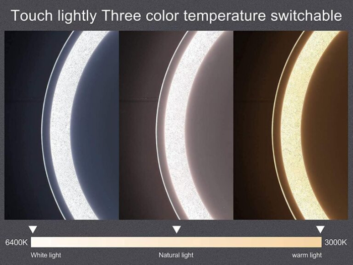 Oglindă de perete LED cod 098, rotundă aurie aluminiu, touch, 60sau80 cm [5]