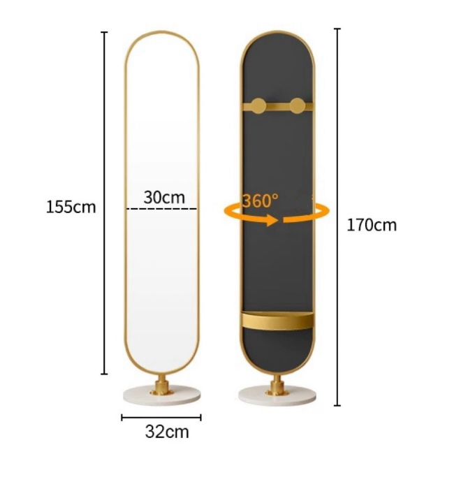 Oglindă de podea 098-14, rama ovală aurie aluminiu, rotativă 360°, 170×32 cm [4]