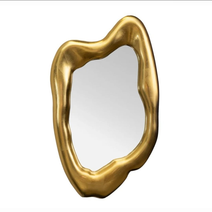 Oglindă decorativă organică 60x90 cm, ramă poliuretan aurie metalizată, design asimetric [3]