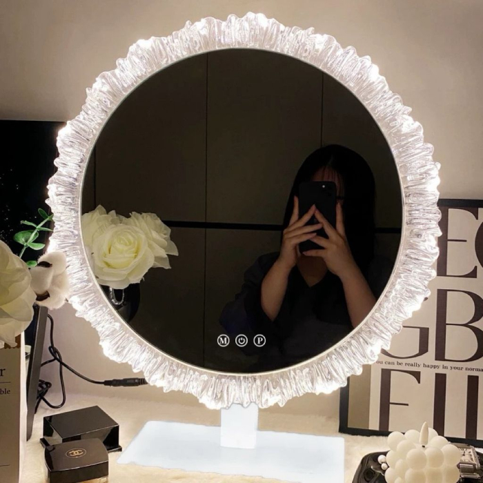 Oglindă machiaj 098-15 LED albă, design floare rotundă, touch control, diametru 53 cm [3]