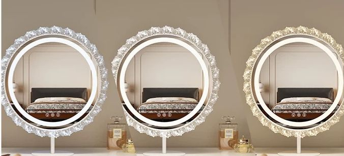 Oglindă machiaj 098-15 LED albă, design floare rotundă, touch control, diametru 53 cm [4]