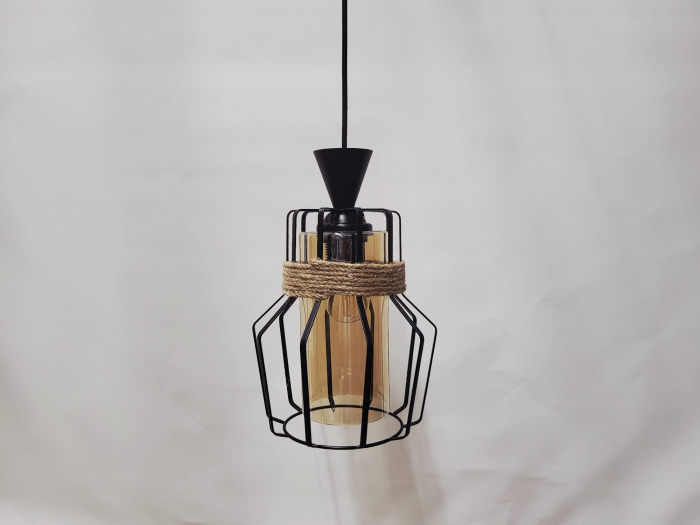 Pendul 3076/1, abajur sticlă aurie, cadru metal negru, sfoară decorativă, reglabil în înălțime [4]