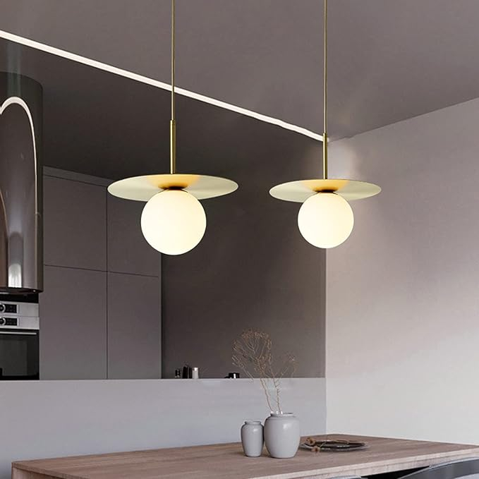 Pendul 3809, metal auriu/crom, sferă sticlă albă mată, disc decorativ, cablu 100 cm [2]