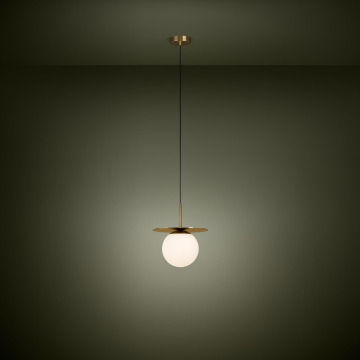 Pendul 3809, metal auriu/crom, sferă sticlă albă mată, disc decorativ, cablu 100 cm [4]