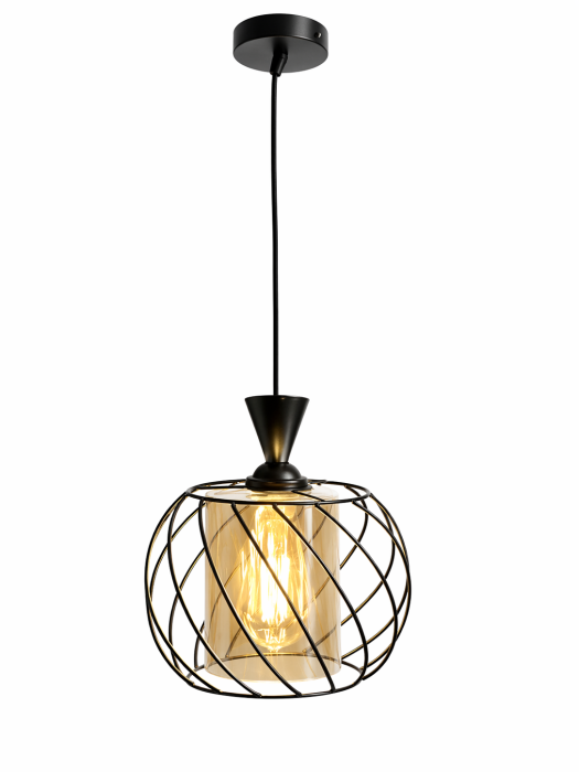 Pendul HJ3069/1 modern, metal negru cu glob din sticlă aurie, E27, înălțime reglabilă [3]