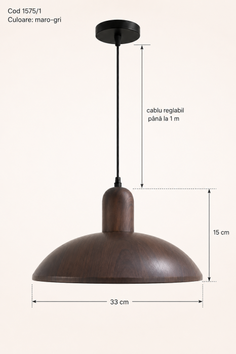 Pendul metalic cu finisaj efect lemn și abajur cupolă Ø33 cm [3]