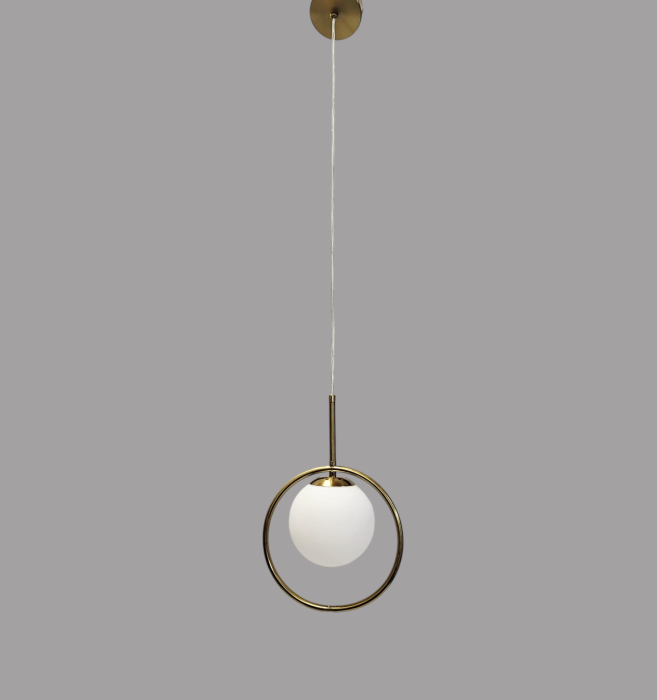 Pendul 1122/1 Metal și Sticlă, Abajur Alb Mat / Amber, Formă Rotundă, Lungime 105 cm [3]