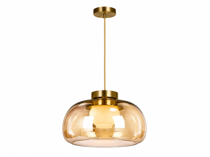 Pendul Modern 2621/1 din Sticlă Amber cu Glob Opal și Structură Auriu Satinat Ø32 cm [2]
