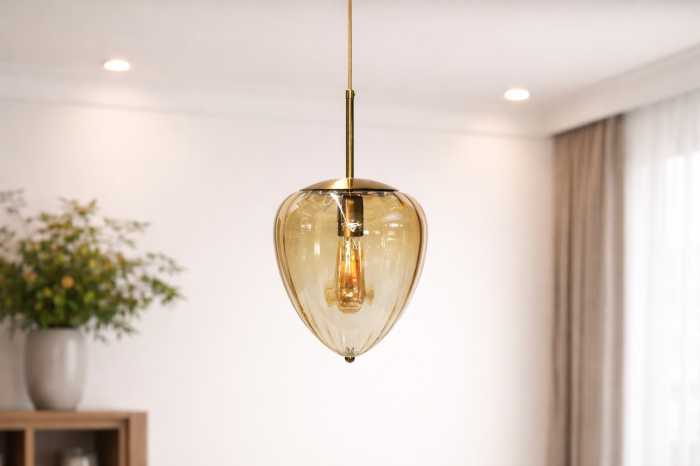 pendul modern auriu cu glob sticla amber E27 [2]