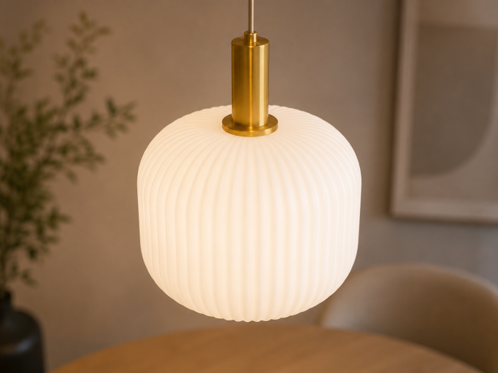 Pendul Modern Auriu 2622 cu Abajur din Sticlă Opală Canelată – Variante A, B și C [2]