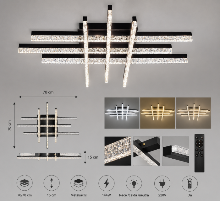 Plafonieră LED WG5131/6 A GD – 144W, Negru & Auriu, cu Telecomandă [2]