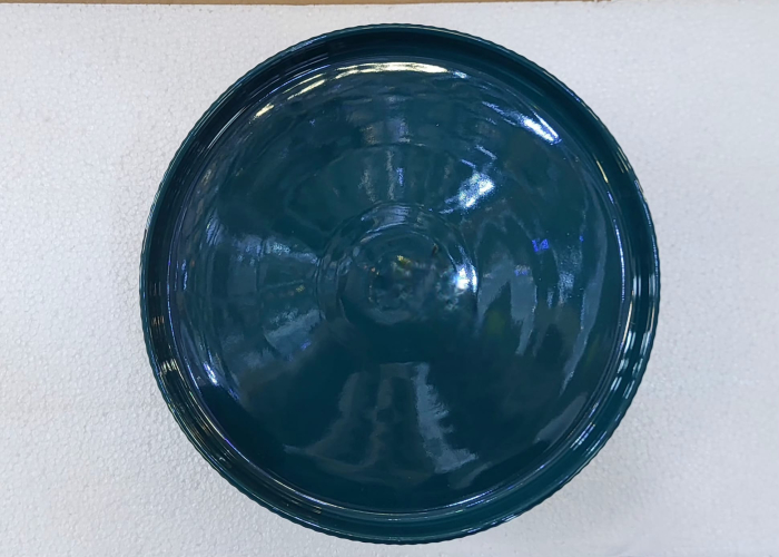 Platou decorativ din ceramică verde închis, picior auriu lucios, 25 cm [3]