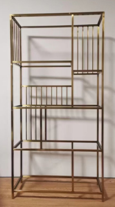 Raft metalic decorativ 001, metal auriu cu polițe din sticlă, design dreptunghiular modern, 200 cm înălțime [2]