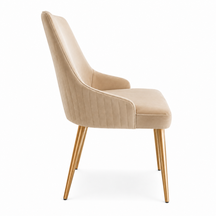 Scaun Dining 3280 Catifea Bej cu Picioare Metalice Aurii [2]