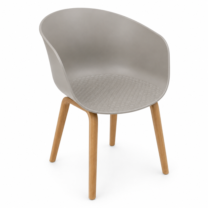 Scaun 7040 gri din plastic cu picioare din lemn – design modern 58x79 cm [2]