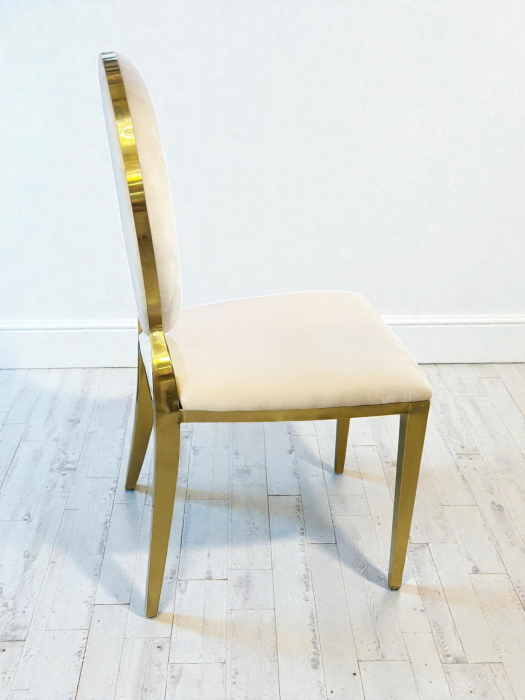 Scaun BC83 cu cadru metalic auriu și catifea bej sau cadru crom și catifea gri – model modern pentru dining și living [2]