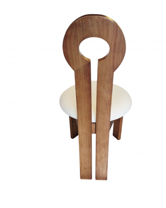 Scaun D35 maro cu șezut alb din piele ecologică – design elegant și confortabil [4]