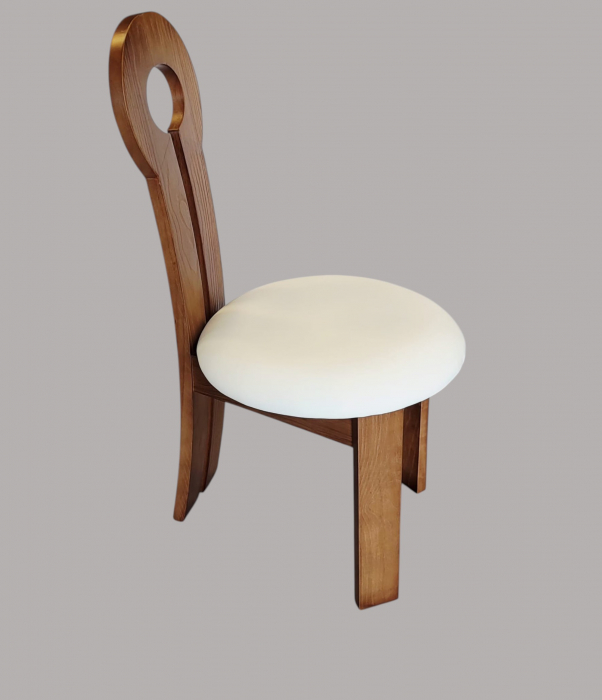 Scaun D35 maro cu șezut alb din piele ecologică – design elegant și confortabil [3]