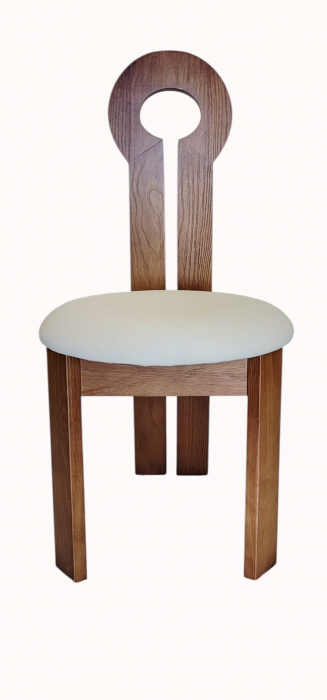 Scaun D35 maro cu șezut alb din piele ecologică – design elegant și confortabil [2]