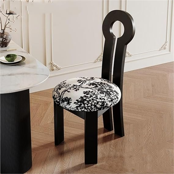 Scaun D35 negru cu șezut buretat alb cu model negru – design modern și confortabil [2]