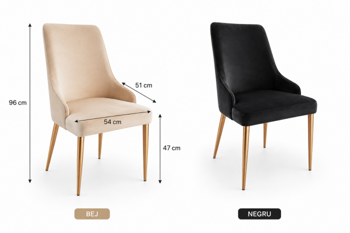 Scaun Dining 3280 Catifea Bej cu Picioare Metalice Aurii [3]