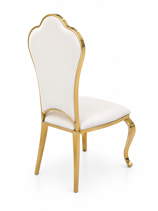 Scaun dining BC62 din catifea crem, cadru și picioare aurii, spătar evantai, 103 cm [2]