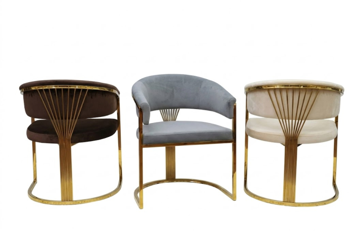 Scaun S19 catifea cu cadru metalic auriu, spătar evantai, 78 cm – bej / gri / maro [4]