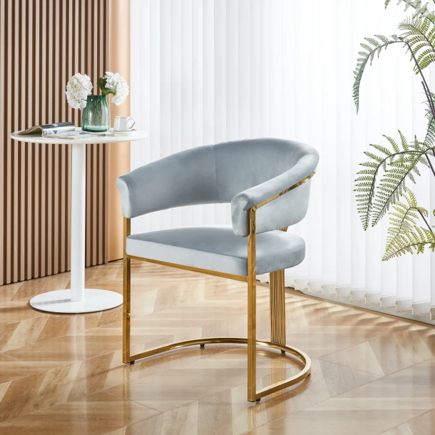 Scaun S30 catifea cu cadru metalic auriu, spătar evantai, 78 cm – bej / gri / maro [1]