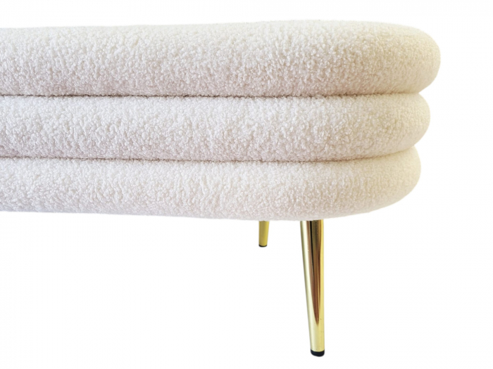 Scaun tapițat ZW026047 alb, picioare aurii, material pufos, 100x40x40 cm [3]