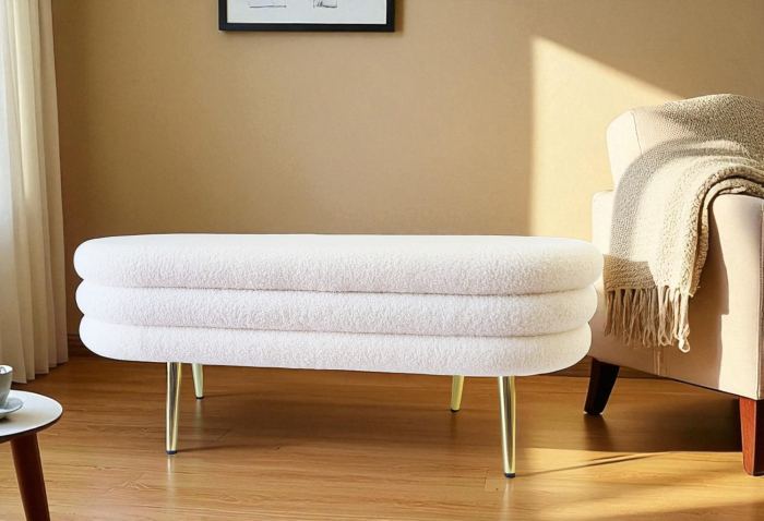 Scaun tapițat ZW026047 alb, picioare aurii, material pufos, 100x40x40 cm [1]