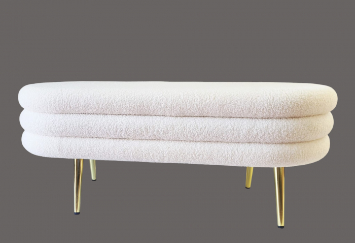 Scaun tapițat ZW026047 alb, picioare aurii, material pufos, 100x40x40 cm [2]