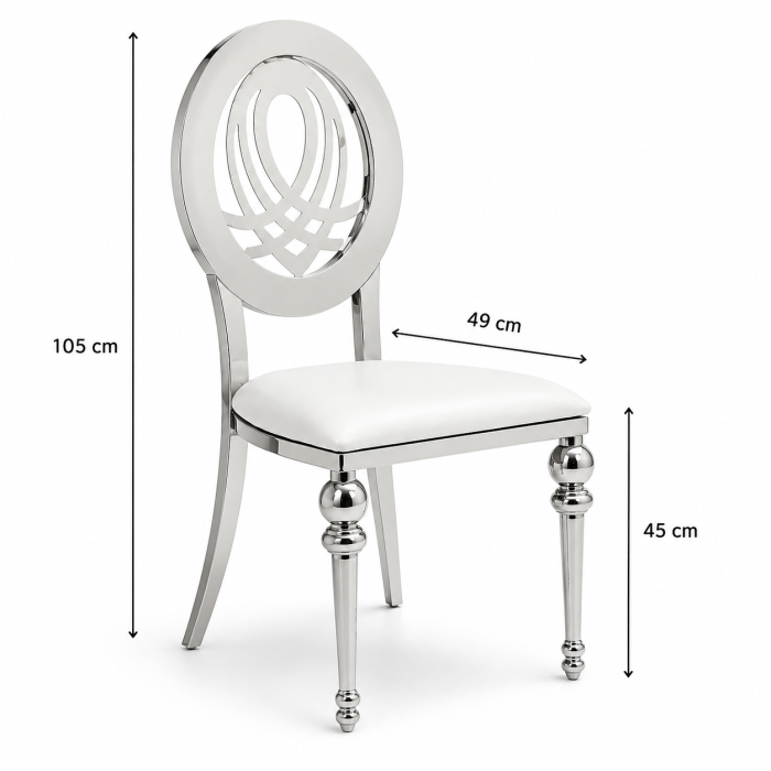 Scaun YF005 CH alb, piele ecologică și structură oțel inoxidabil argintiu, 105x49x45 cm [2]