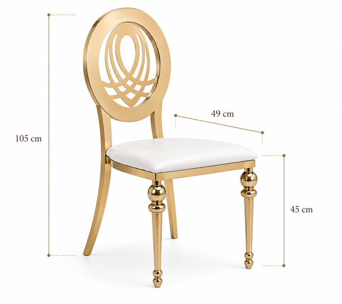 Scaun YF005 GD alb, piele ecologică și structură oțel inoxidabil auriu, 105x49x45 cm [3]