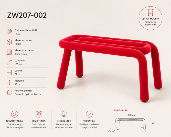 Scaun ZW207-002, cadru metalic și tapițerie moale, design tubular modern, roșu/albastru [2]