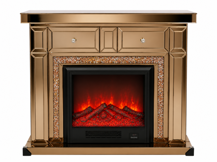 Semineu electric HL04 sticla oglinda maro elegant si crom 120 cm [2]